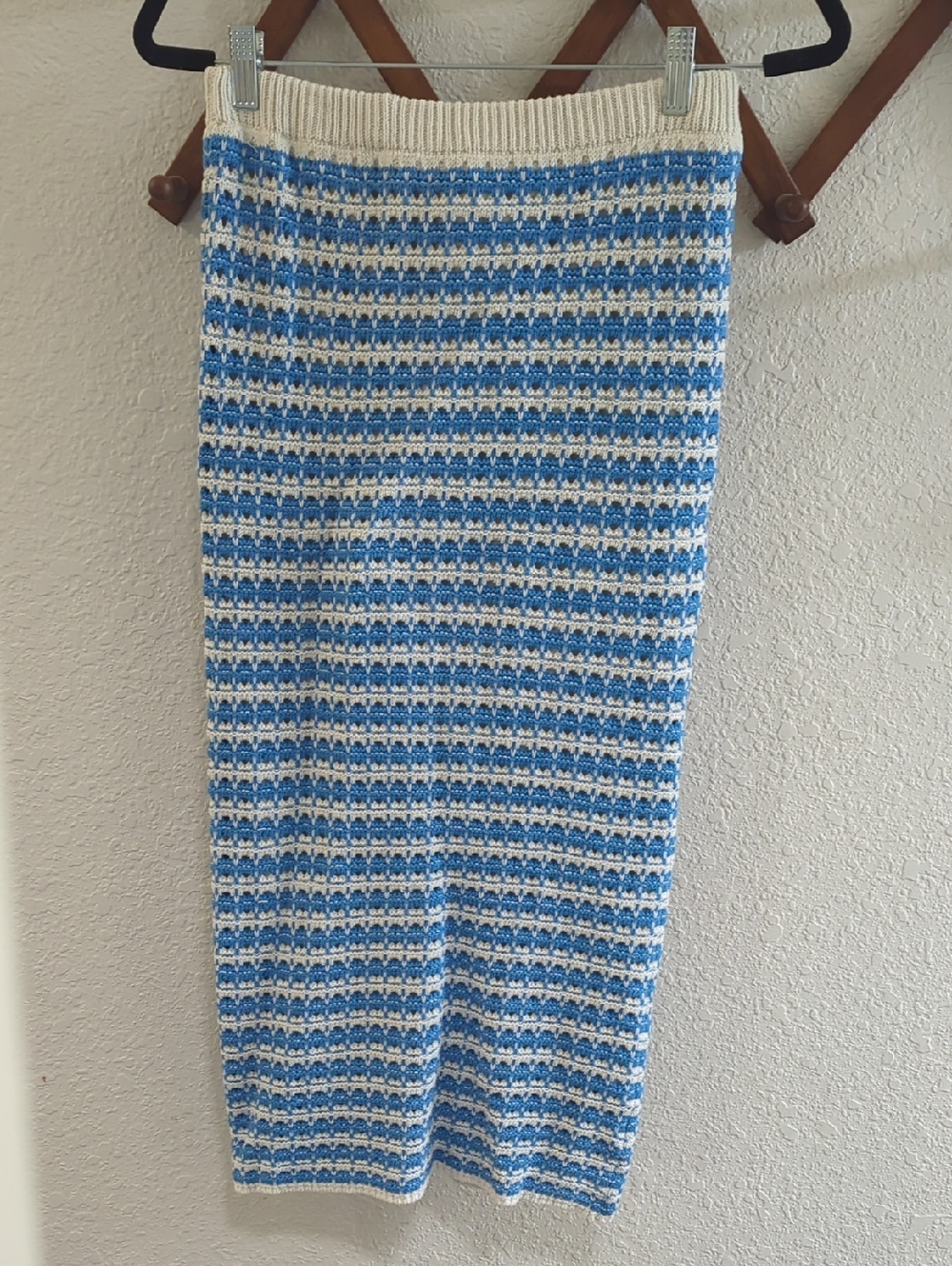 Freshman Blue and Cream Knit Midi Skirt